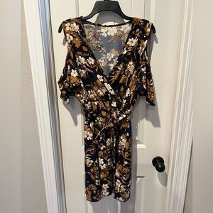 SHEIN Black and Brown Flutter Sleeve Wrap Sundress